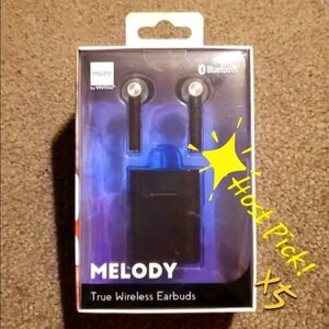 Melody true wireless earbuds w/ charging case.